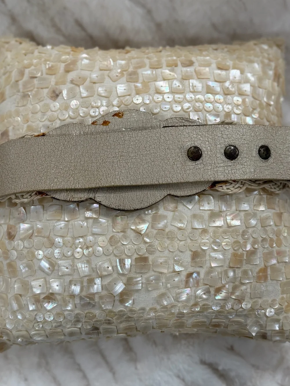 Leatherock Mother-of-Pearl Woven Clutch in Ivory and Gold-Tone Accents